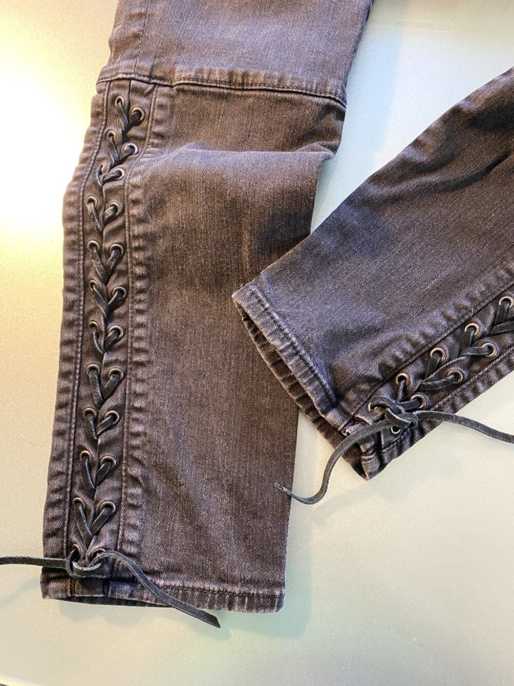 Polo Ralph Lauren Tomkins Black Lace-up Bottoms Jeans Denim Size 31 2% Elastane